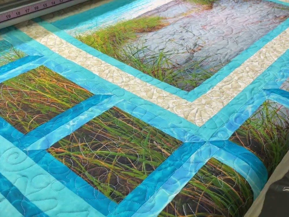 Susan’s “Beach Window” quilt - Longarm quilted by Maynard Longarm Quilting