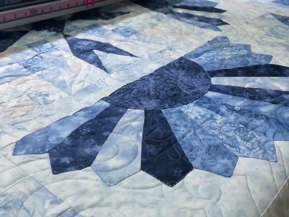 Linda’s “Snow Storm” Block of the Month quilt - Longarm quilted by Maynard Longarm Quilting