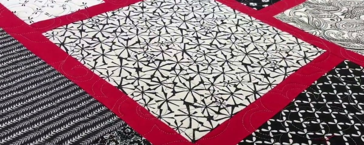Barb’s “B&W w/ red shashing” quilt - Longarm quilted by Maynard Longarm Quilting