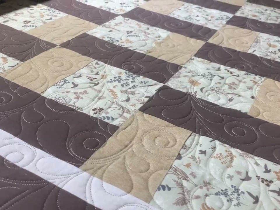 Hope’s “Brown’s & Tan’s” quilt - Longarm quilted by Maynard Longarm Quilting