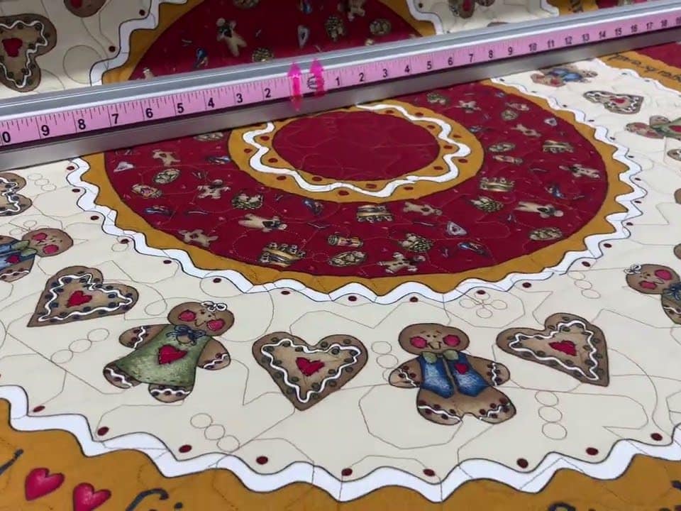 Carol’s “Gingerbread Tree Skirt” - Longarm quilted by Maynard Longarm Quilting